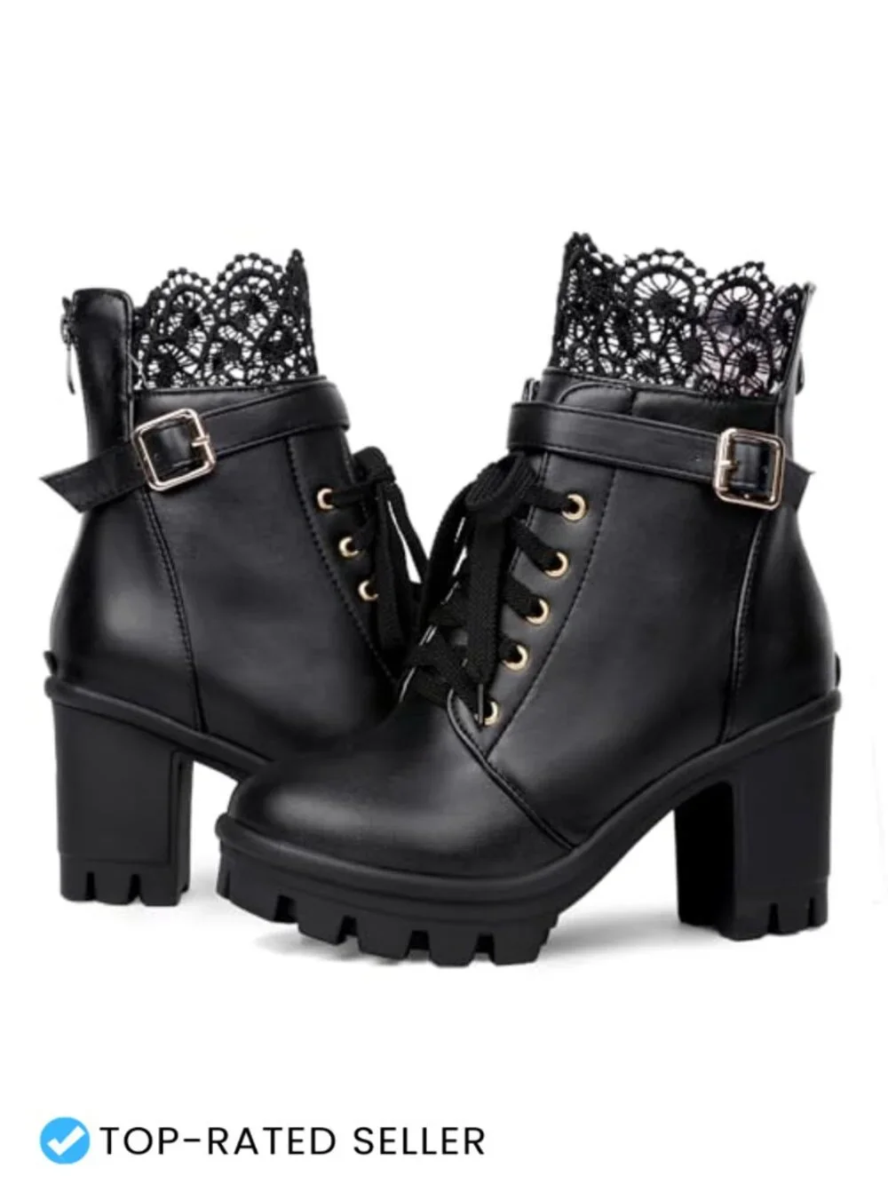 Women's Platform Ankle Boots Lace Up Chunky Block Heel Goth Combat Boots
